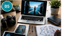 Création visuelle avec ordinateur et appareils photo